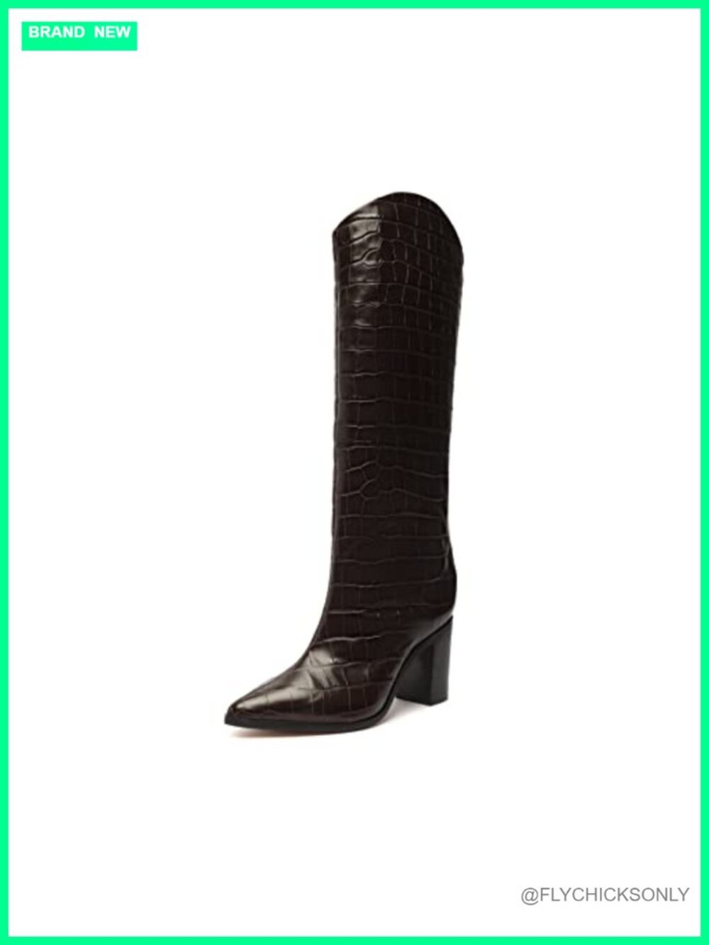 Croc-Embossed Pointed Toe Block Heel Ankle Booties Chunky Heel Dress Boots